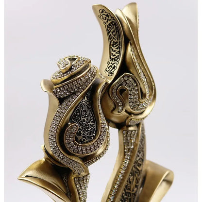 Allah & Muhammad Gold Showpiece – Tawhid Islamic Table Decor with Rhinestones