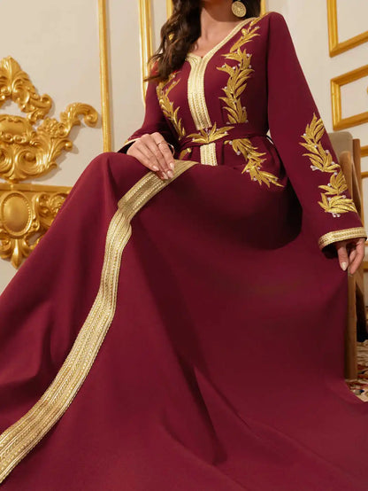 Embroidered Moroccan Kaftan - Floral Lace Maxi Dress