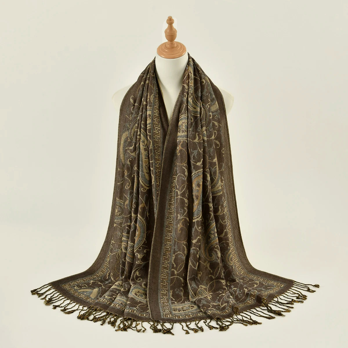 Women's Jacquard Tassel Hijab Scarf – Floral Pashmina Shawl