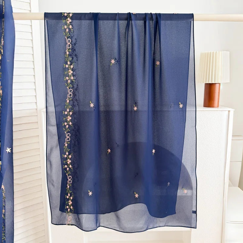 Women's Floral Embroidery Chiffon Hijab – Elegant Islamic Headscarf