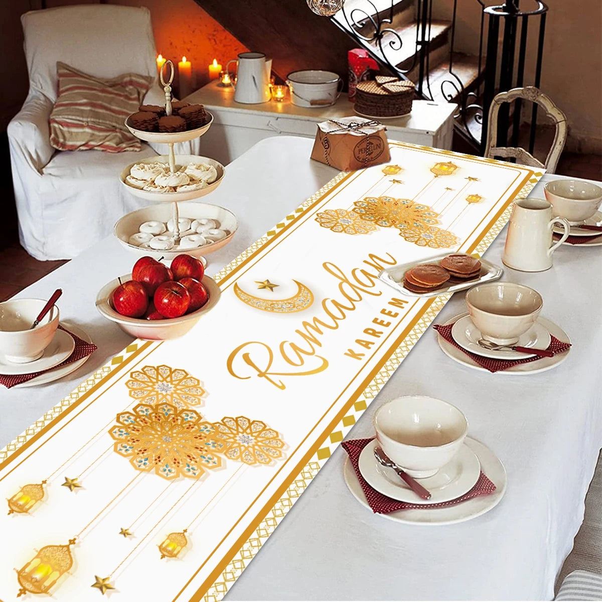 Ramadan Table Runner - Eid Mubarak Cloth Decoration 180x35cm