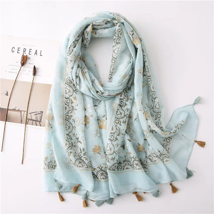 Large Printed Tassel Scarf & Shawl – Cotton Blend Hijab, Beach Wrap & Stole for Women (43 Colors)
