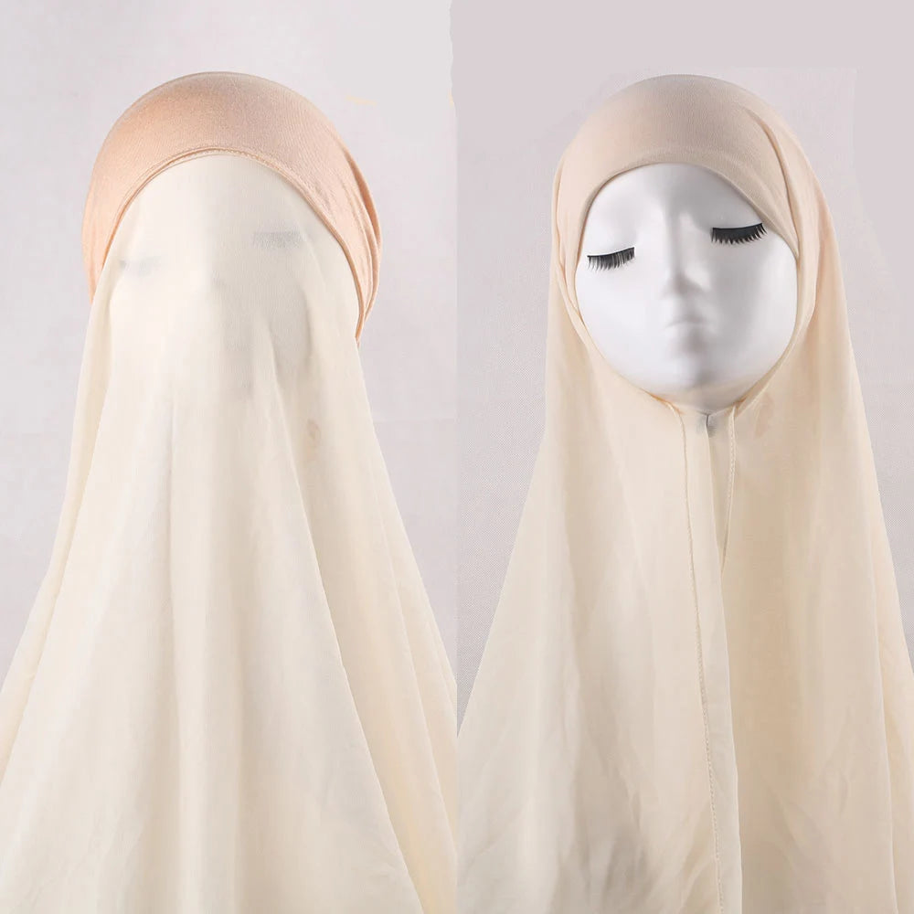 Women's Instant Hijab Bonnet with Chiffon Shawl – 2-in-1 Cap & Scarf