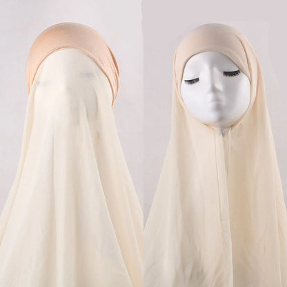 Women's Instant Hijab Bonnet with Chiffon Shawl – 2-in-1 Cap & Scarf