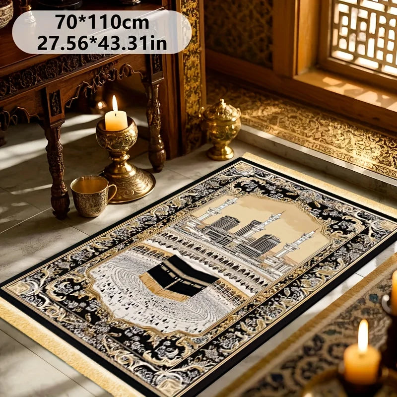 Luxury Tassel Prayer Mat – Soft Flannel, Non-Slip & Foldable Islamic Rug | 2 Sizes