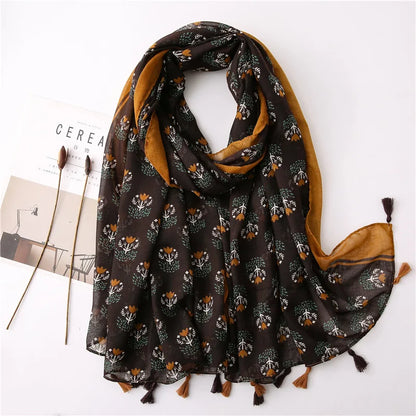 Large Printed Tassel Scarf & Shawl – Cotton Blend Hijab, Beach Wrap & Stole for Women (43 Colors)