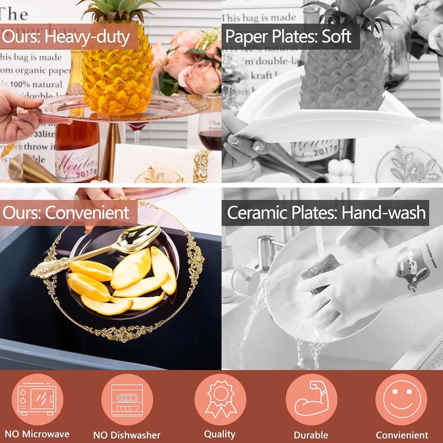 175pcs Burgundy & Gold Party Dinnerware Set – Heavy-Duty Plates for 25 Guests | Eid & Ramadan