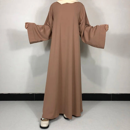 Plain Nida Abaya with Belt – Long-Sleeve Modest Dress