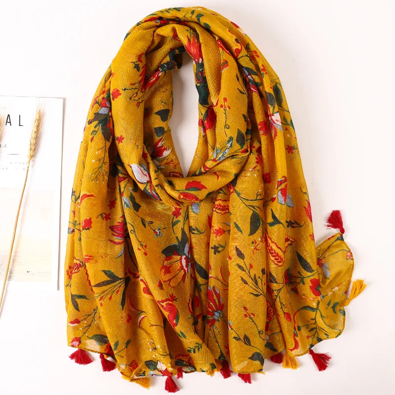Large Printed Tassel Scarf & Shawl – Cotton Blend Hijab, Beach Wrap & Stole for Women (43 Colors)