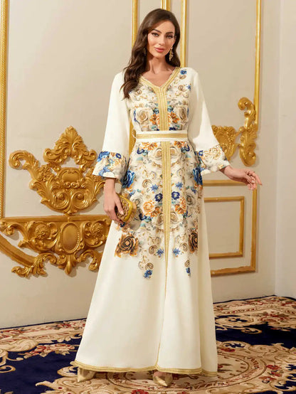 Gold Embroidered Moroccan Kaftan - Modest Maxi Dress