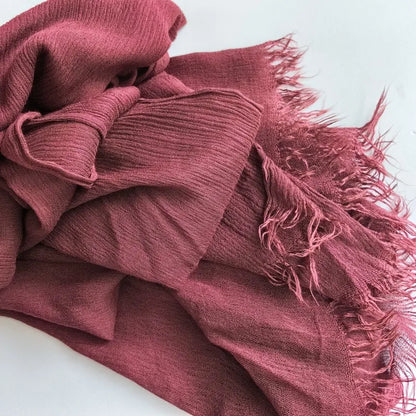 Soft Cotton-Viscose Tassel Hijab – 200x90cm Plain Headscarf (60 Colors)