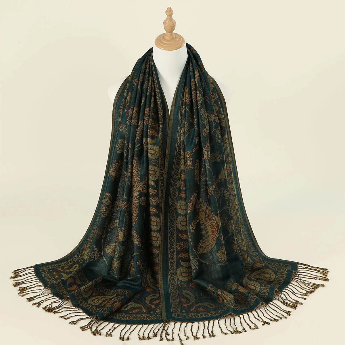 Women's Jacquard Tassel Hijab Scarf – Floral Pashmina Shawl