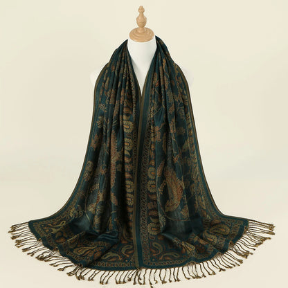Women's Jacquard Tassel Hijab Scarf – Floral Pashmina Shawl