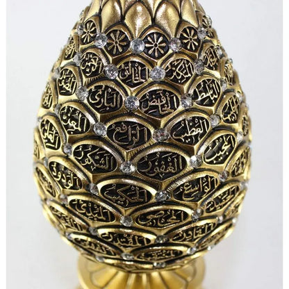 Gold Egg Sculpture with 99 Names of Allah – Rhinestone Islamic Home Decor (2 Sizes)