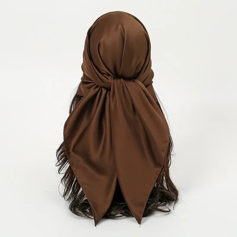 Satin Silk Square Hijab Scarf for Women | 90×90cm Shiny Solid Wrap | 32 Colors