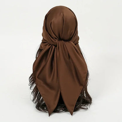Satin Silk Square Hijab Scarf for Women | 90×90cm Shiny Solid Wrap | 32 Colors