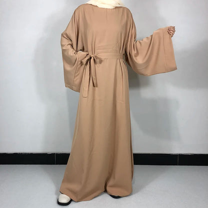 Plain Nida Abaya with Belt – Long-Sleeve Modest Dress