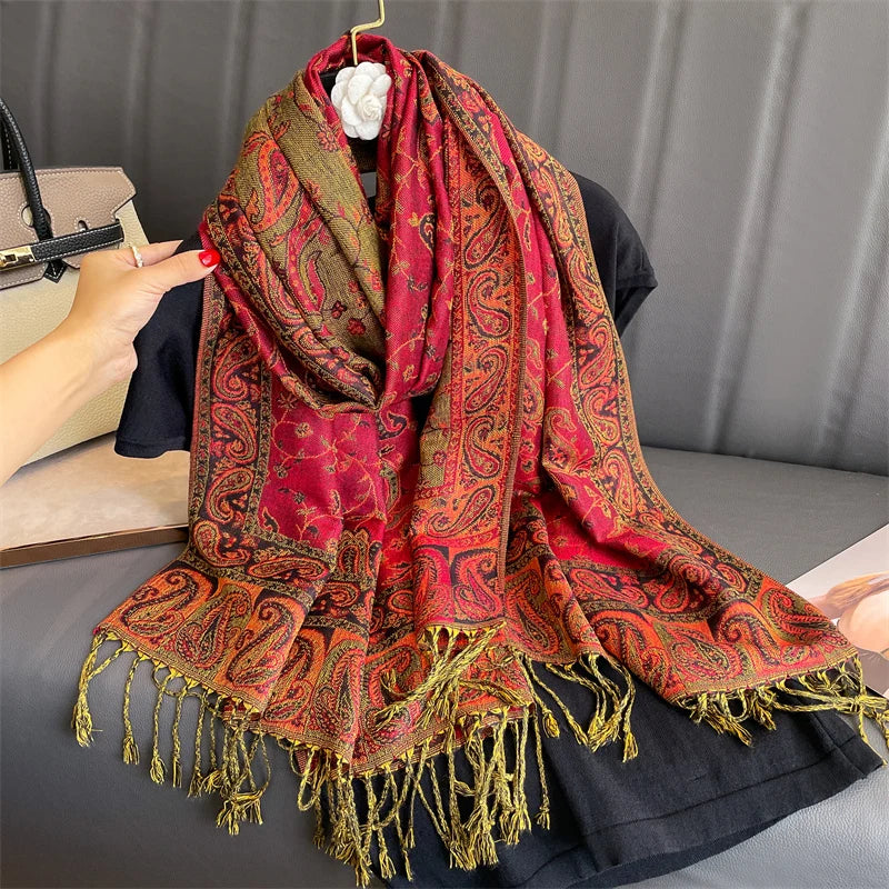 Women's Embroidered Pashmina Hijab Scarf – Soft Cashmere-Feel Shawl