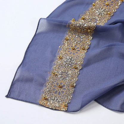 Women's Beaded Lace Chiffon Hijab Scarf – Elegant Islamic Headscarf
