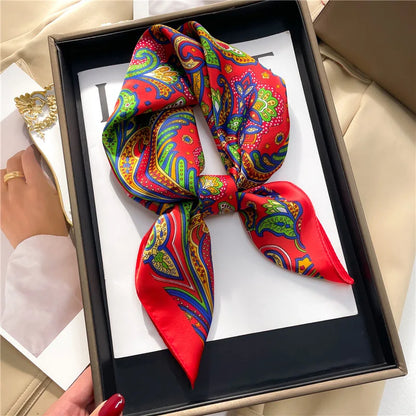 Paisley Print Square Silk-Feel Scarf – Lightweight Neck & Head Wrap for Women (32 Colors)
