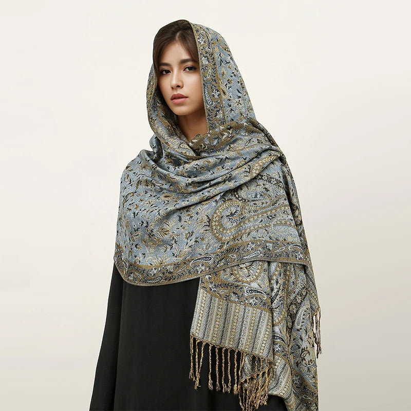 Women's Embroidered Pashmina Hijab Scarf – Soft Cashmere-Feel Shawl