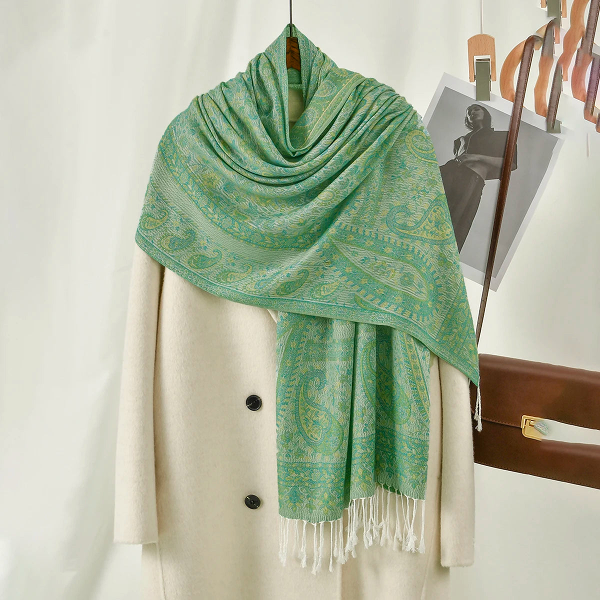 Women's Jacquard Tassel Hijab Scarf – Floral Pashmina Shawl