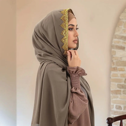 Chiffon Hijab Scarf with Lace & Sequin Detail