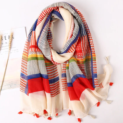 Printed Cotton Tassel Scarf – Large 180x90cm Hijab, Shawl & Beach Wrap (43 Colors)