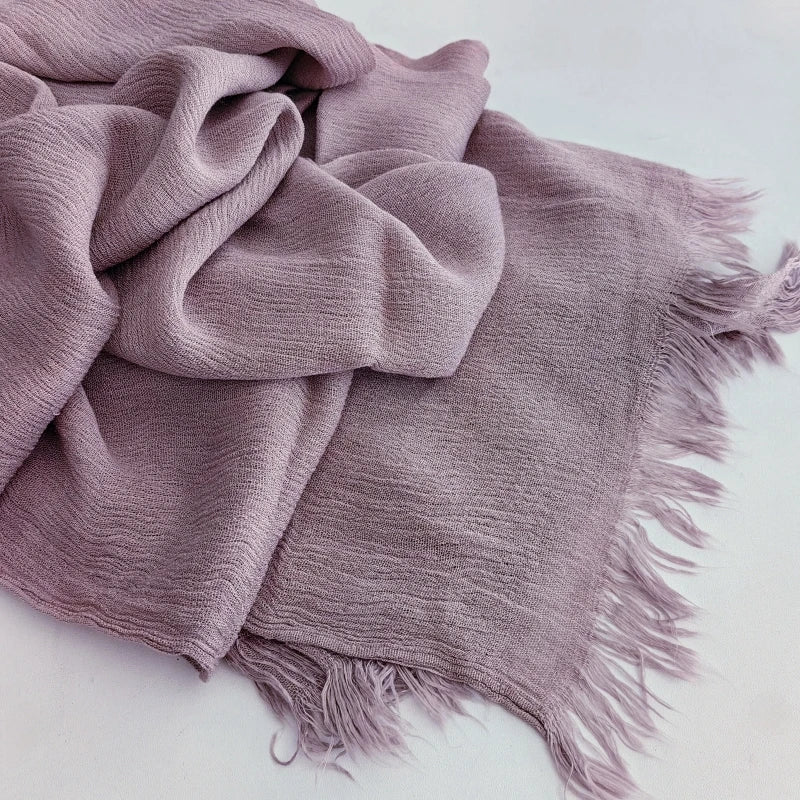 Soft Cotton-Viscose Tassel Hijab – 200x90cm Plain Headscarf (60 Colors)