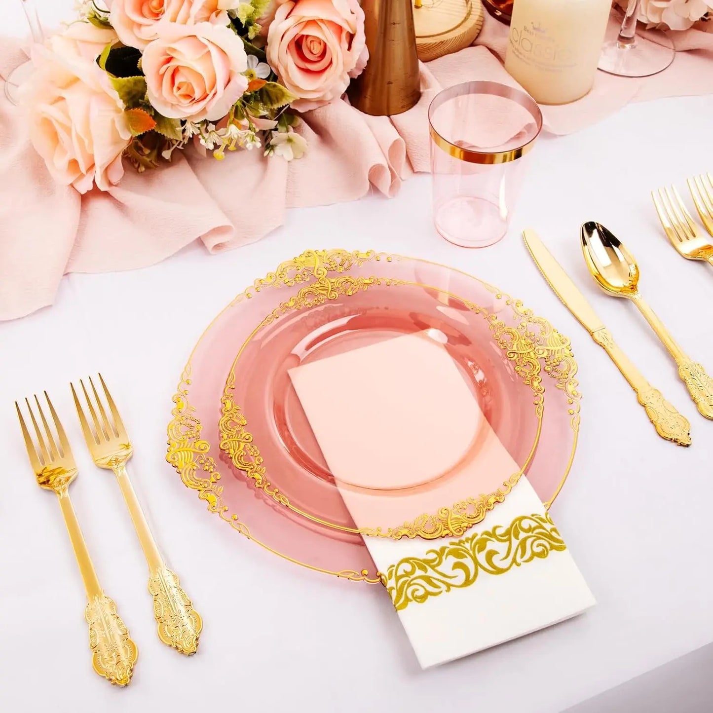 175pcs Burgundy & Gold Party Dinnerware Set – Heavy-Duty Plates for 25 Guests | Eid & Ramadan