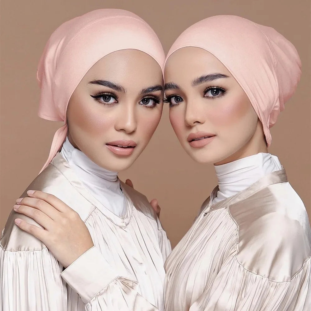 Satin Hijab Undercap with Tie | Double Layer Inner Cap Bonnet for Women | 15 Colors