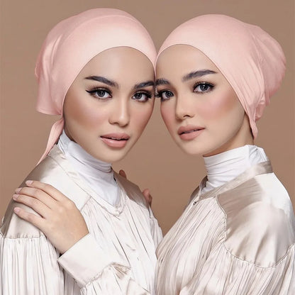 Satin Hijab Undercap with Tie | Double Layer Inner Cap Bonnet for Women | 15 Colors