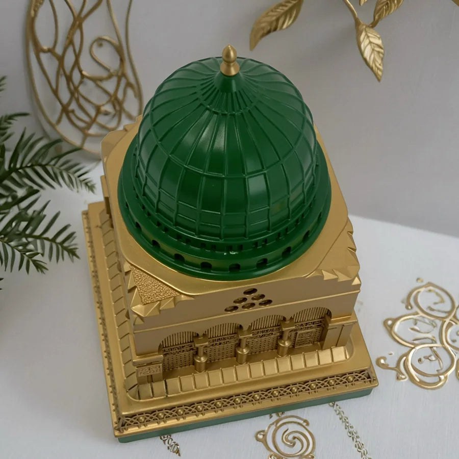 Green & Gold Mosque Replica – Islamic Architectural Decor Ornament