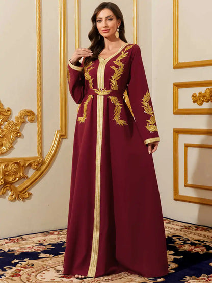 Embroidered Moroccan Kaftan - Floral Lace Maxi Dress