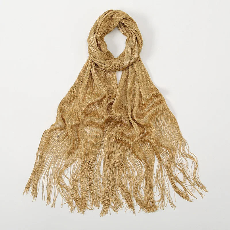 Shiny Silk Hijab Scarf & Evening Shawl for Women | Lace Tassel Party Wrap | 6 Colors