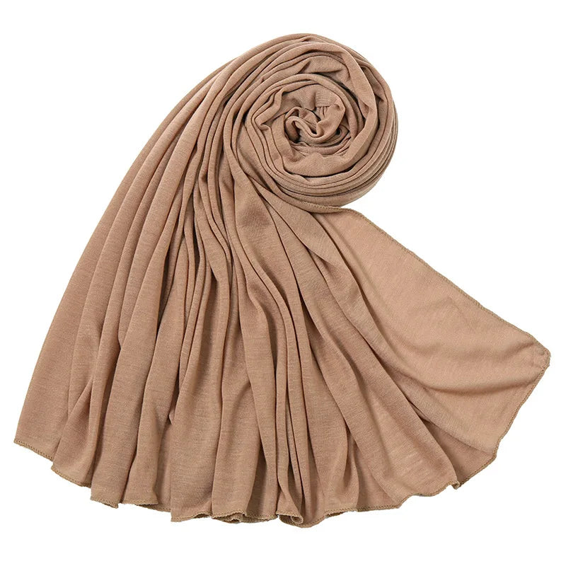 Women's Plain Cotton Jersey Hijab Scarf – Long Soft Shawl, 39 Colors
