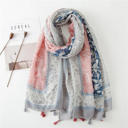 Printed Cotton Tassel Scarf – Large 180x90cm Hijab, Shawl & Beach Wrap (43 Colors)