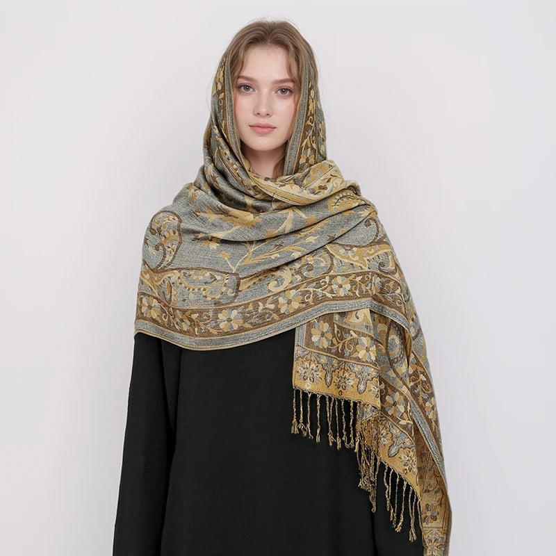 Women's Embroidered Pashmina Hijab Scarf – Soft Cashmere-Feel Shawl