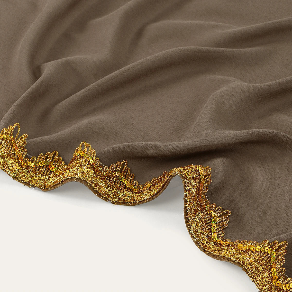 Chiffon Hijab Scarf with Lace & Sequin Detail