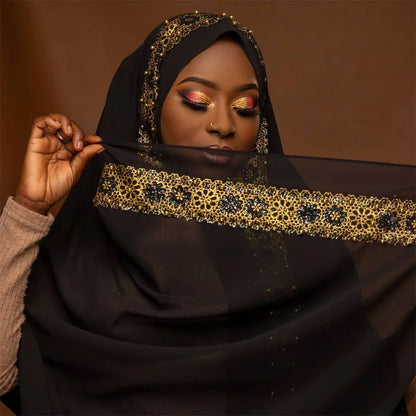 Women's Beaded Lace Chiffon Hijab Scarf – Elegant Islamic Headscarf