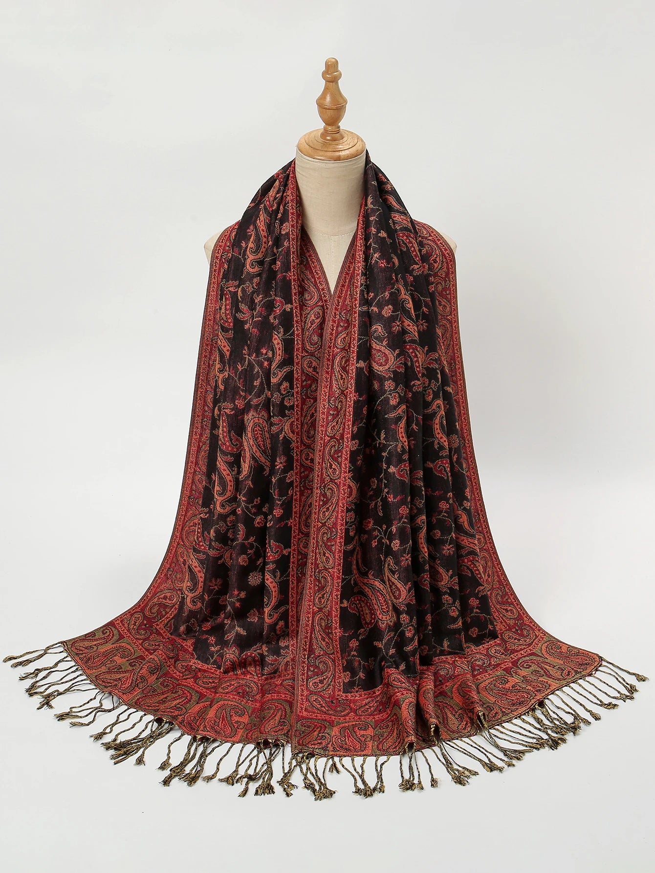 Women's Jacquard Tassel Hijab Scarf – Floral Pashmina Shawl