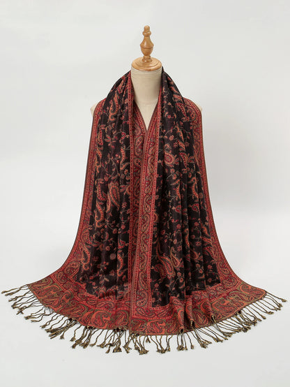 Women's Jacquard Tassel Hijab Scarf – Floral Pashmina Shawl