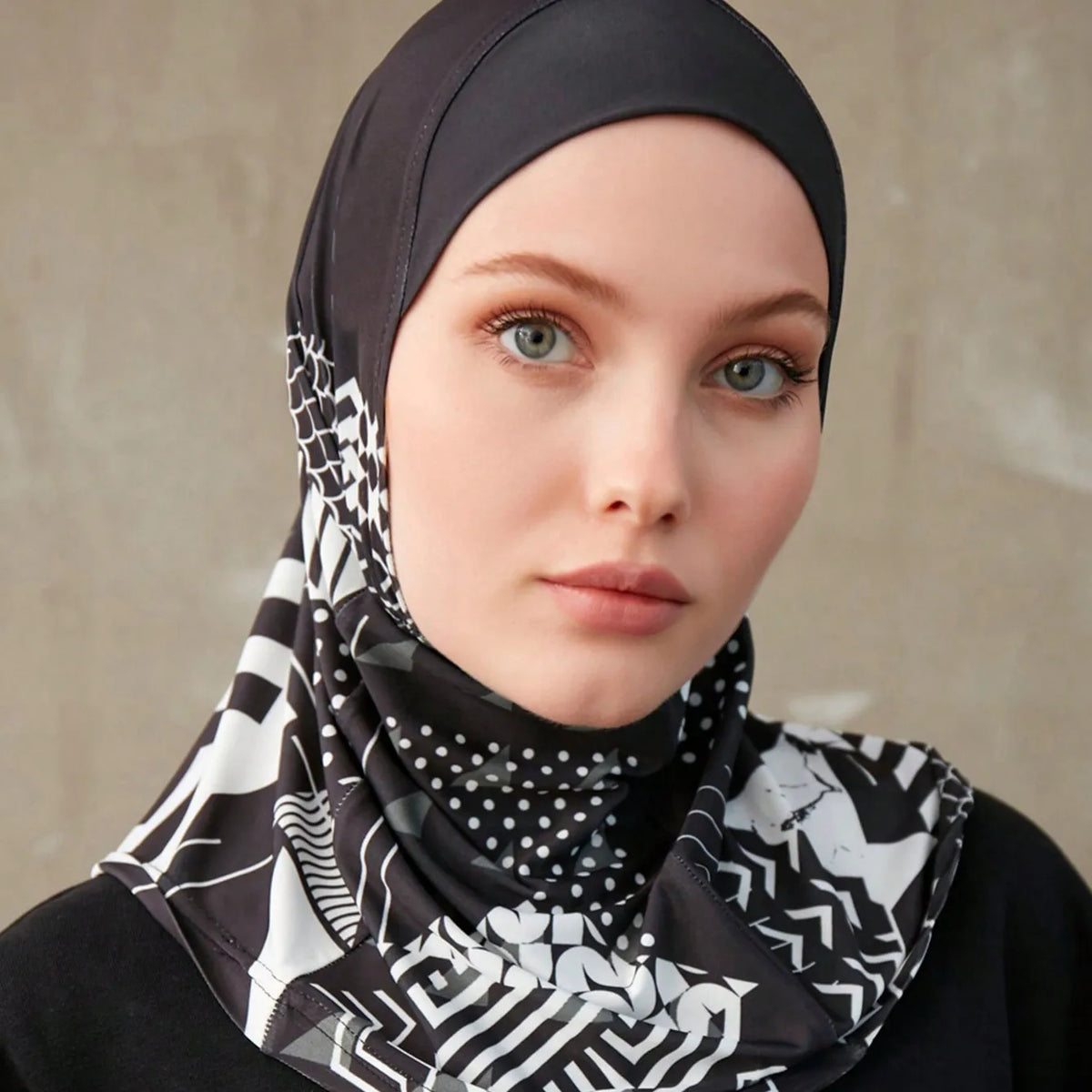 Geometric Print Inner Hijab – Stretch Instant Turban