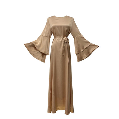 Women's Satin Abaya with Belt – Long Sleeve Maxi Dress, S–XXL