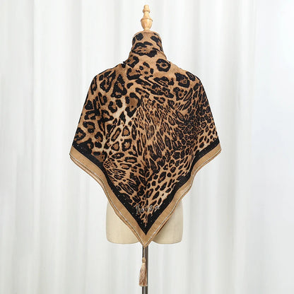 Leopard Print Satin Hijab with Diamond Detail – Square Headscarf & Shawl (4 Colors)