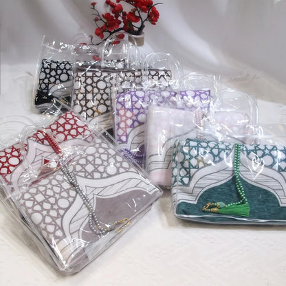 Muslim Prayer Mat, Beads & Carry Bag Gift Set – Soft Islamic Prayer Rug | Eid & Ramadan Gift | 7 Colors