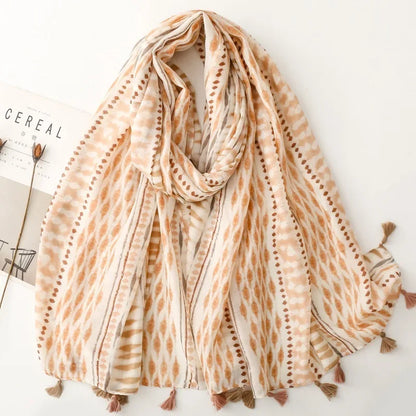 Printed Tassel Hijab Scarf & Shawl for Women | 88×180cm Bohemian Wrap | 60 Designs