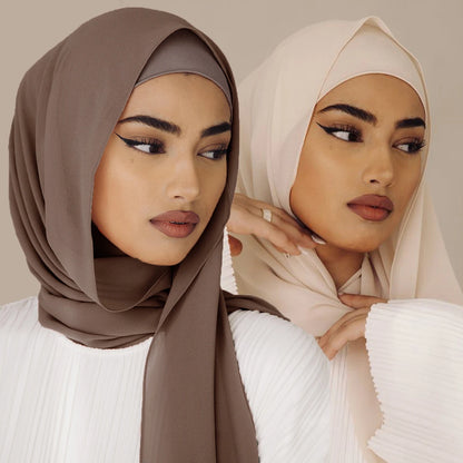 2-Piece Chiffon Hijab & Matching Undercap Set – Plain Shawl with Inner Cap for Women | 42 Colors
