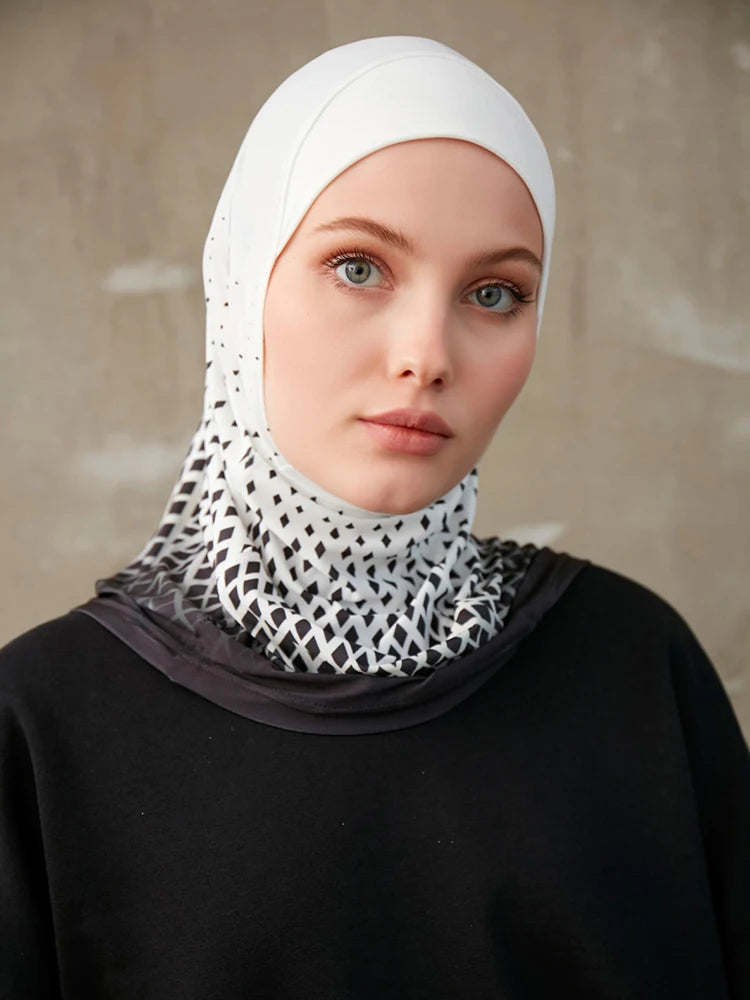 Geometric Print Inner Hijab – Stretch Instant Turban