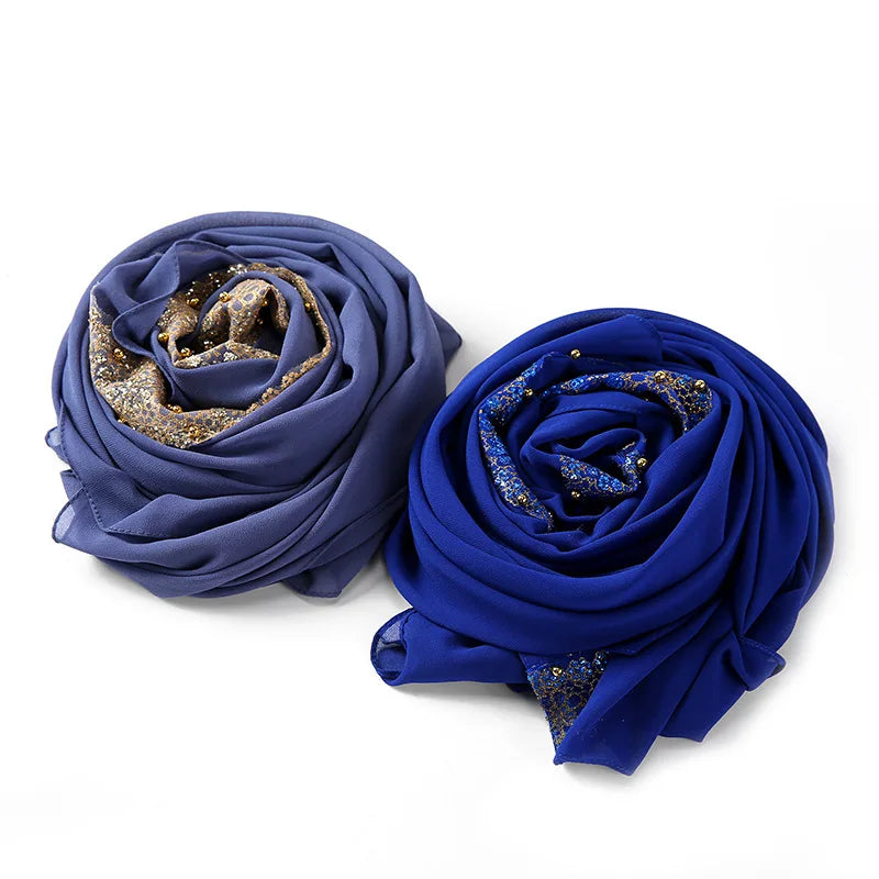 Women's Beaded Lace Chiffon Hijab Scarf – Elegant Islamic Headscarf